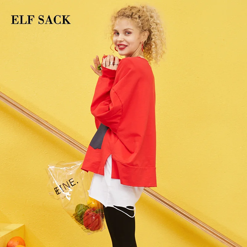 ELFSACK новинка весны 2019 хлопковые толстовки для женщин Повседневные вязаные
