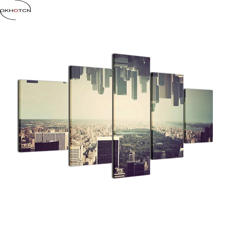 

Framework Modular Canvas HD Printed Painting Pictures Home Decor 5 Panel City Building Landscape Poster For Living Room Wall Art