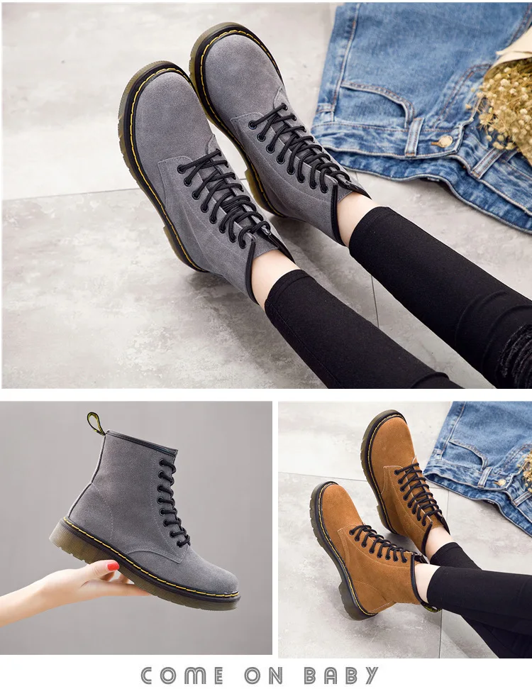 Женские ботинки; doc martins; коллекция года; винтажные классические ботинки martin в британском стиле из коровьей замши; женские мотоциклетные ботинки на толстом каблуке