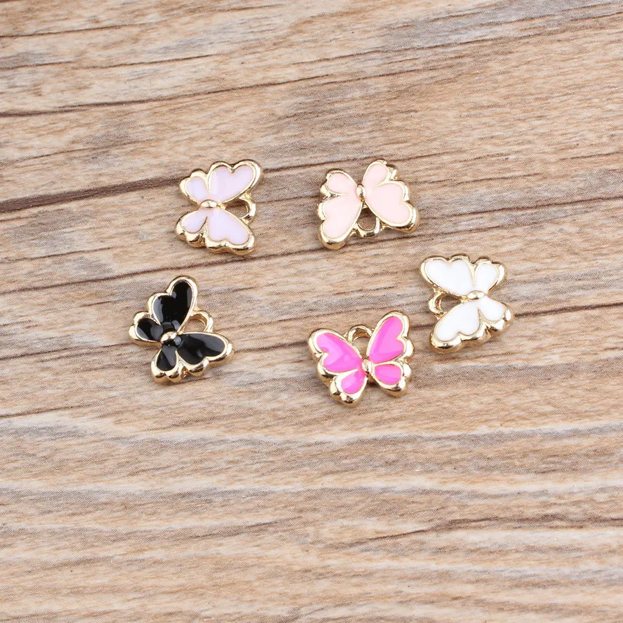10 PC Little Cute Butterfly Shape Charm DIY Jewelry Bracelet Necklace Pendant Charms Gold Tone Enamel Floating | Украшения и