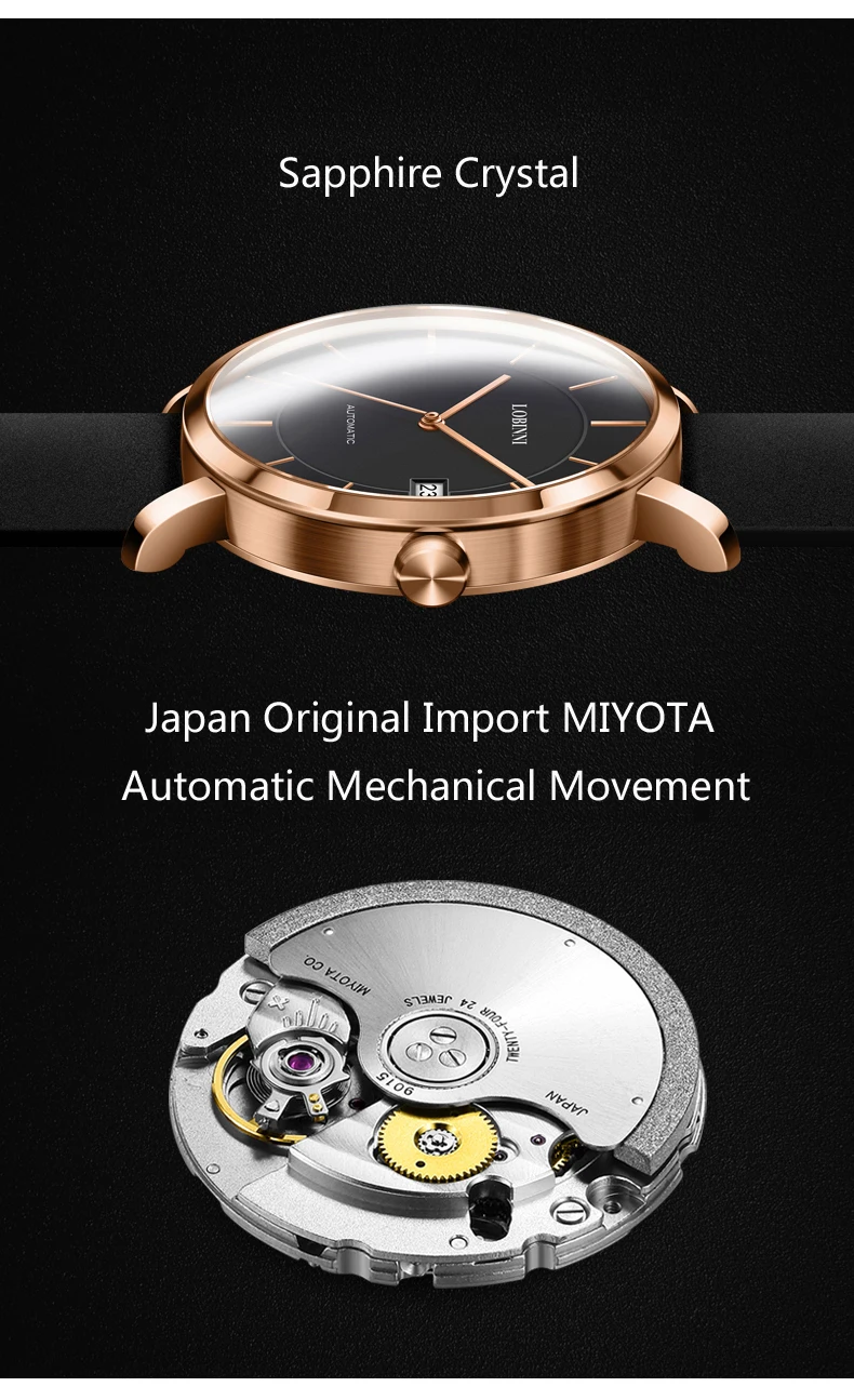 Роскошные Брендовые мужские часы LOBINNI Japan MIYOTA 9015 автоматическое механическое движение Мужские часы сапфировые водонепроницаемые часы L5016-4