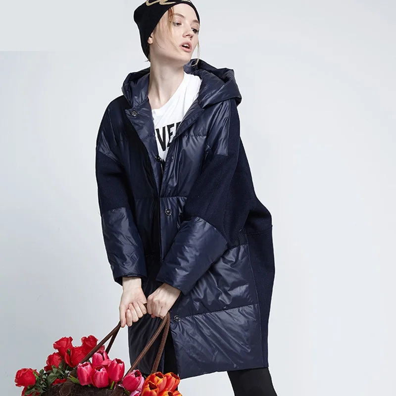 down parkas jackets coat 2016 new european women long sleeve patchwork winter parka womens brand design | Женская одежда