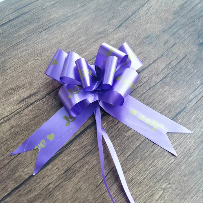 purple Белый/розовый большой бантик 45 мм с принтом в виде свадебного сердца, вечерние украшения для дверей автомобиля, подарочная упаковка, 100 шт - Цвет: purple