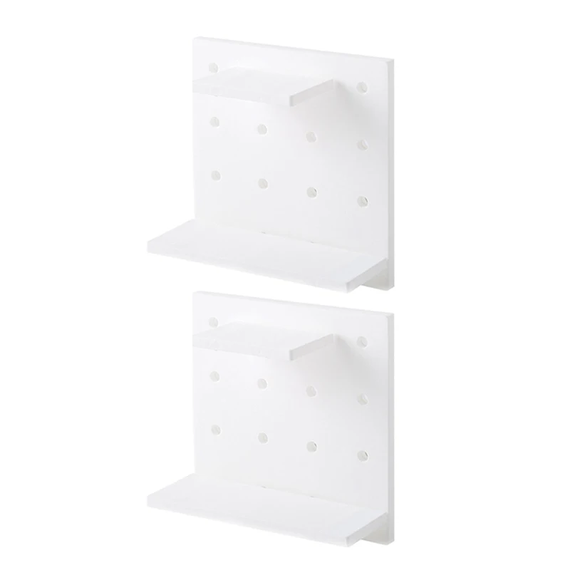 White 2sets Настенный стеллаж для хранения, без штамповки, сделай сам, для кухни, ванной комнаты, полка, декоративный подвесной органайзер, Разъемное соединение, паста, домашний декор, отверстия, крючки - Цвет: White 2sets