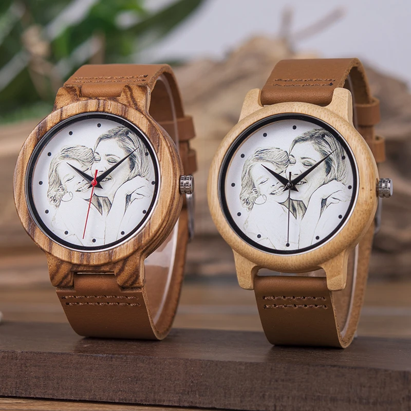 BOBO BIRD Lovers изображение на заказ бамбуковые деревянные часы Мужские Женские кварцевые наручные часы выгравированный логотип для женщин в подарках в деревянной коробке