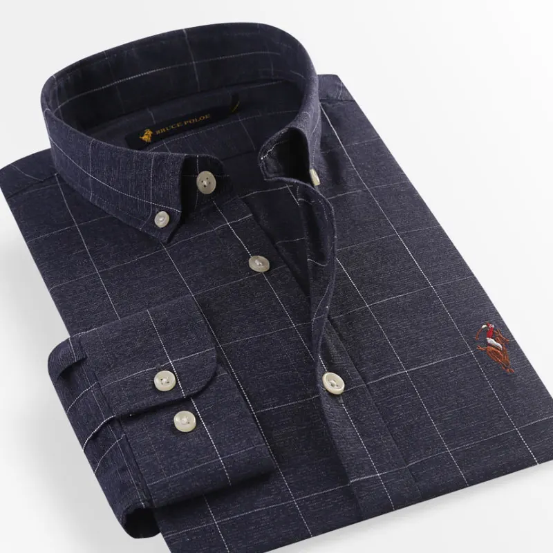 BRUCEPOLOE мужские рубашки высокого качества с длинным рукавом из 98% хлопка удобные