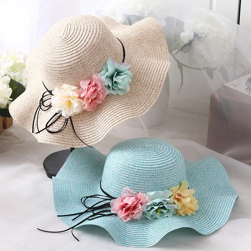 New Fashion Parent-Child Straw Sun Hat Summer Baby Girl Flower Lovely Children Hats for Girls and Women Outdoor Beach Caps | Детская