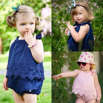 Платье комбинезон без рукавов и повязка на голову для маленьких девочек|romper