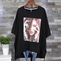 large size womens print letter short sleeved t shirt younger sister summer wear white black red yellow ladies tops xl 3xl