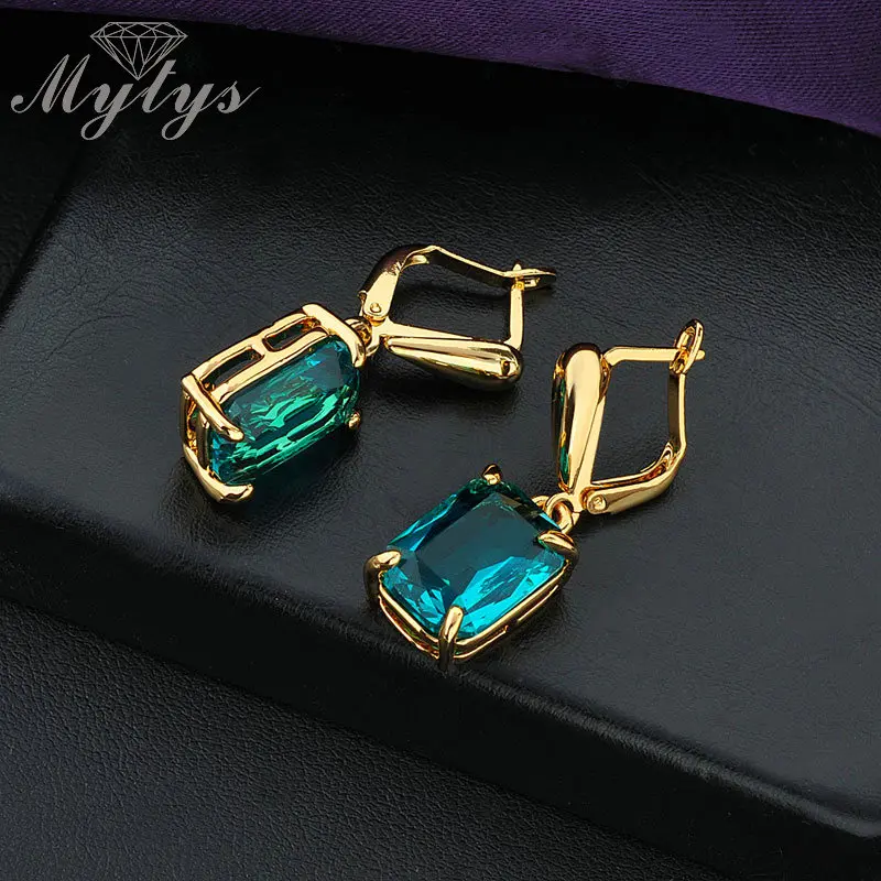 Mytys Мода GP зубчатые квадратные синие кристаллические Висячие серьги для женщин
