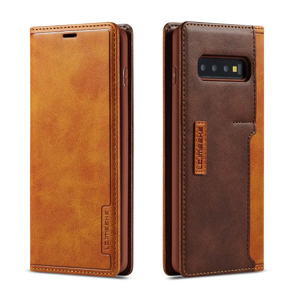 Khaki Кожаный чехол для телефона s для samsung Galaxy Note10 S10E S10 Plus S8 S9 контрастный цвет флип Fundas кожаный чехол с карманом для карт - Цвет: Khaki
