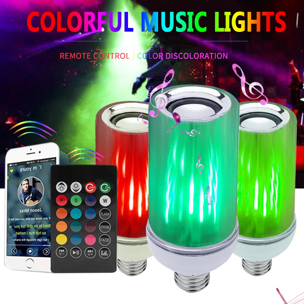 E27 8 W светодиодная RGB Лампочка Беспроводная колонка с Bluetooth Музыка Воспроизведение затемнения свет с 24 клавишами дистанционного управления рождественские огни