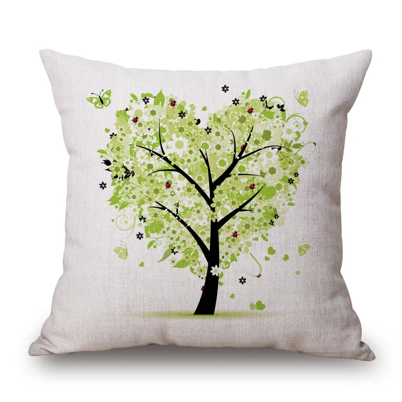 Cattoon деревья Подушка с цветочным принтом льняная хлопковая наволочка 45*45 см