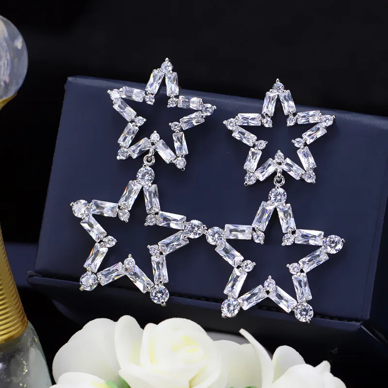 

Bilincolor fashion white clear zirconia double star big earrings for women