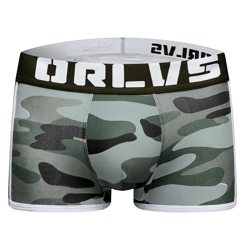 ORLVS Brand Male Panties Breathable Boxers Cotton Men Underwear U convex pouch Sexy Underpants camouflage Homewear Shorts - Цвет: OR144-Black