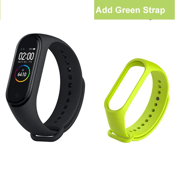 add green strap Глобальная версия Xiaomi mi группа 4 смарт-браслет 6-axis Сенсор активно-матричные осид, Экран Bluetooth 5,0 Водонепроницаемый монитор сердечного ритма mi Группа 4 - Цвет: add green strap