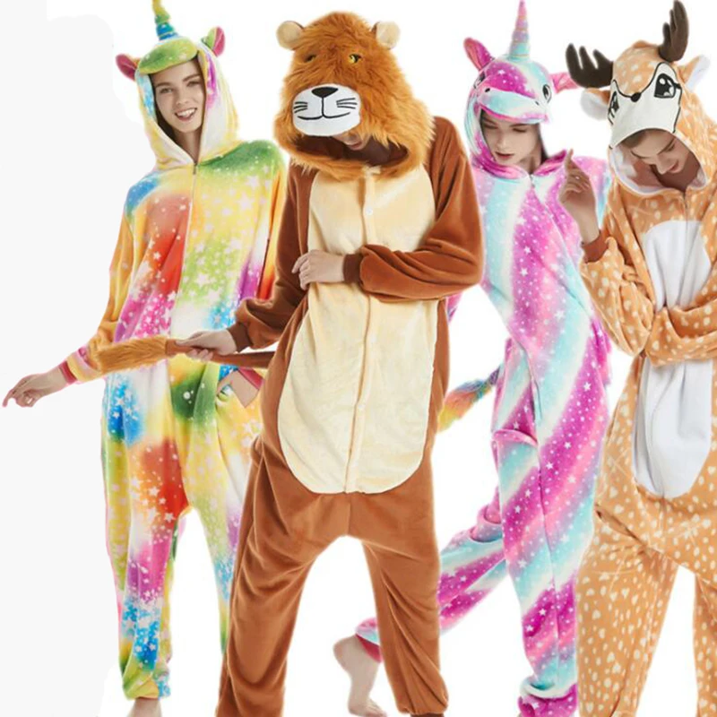 

Животные кигуруми Единорог Костюм взрослая девочка Onesies фланелевые животные Лев Женщины Мужчины аниме-комбинезон Маскировка цельный костю...