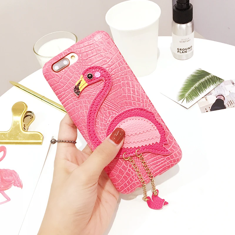 Cute Phone Case For iPhone 7 8 Plus X Cover Flamingo Metallic leather TPU Cases Fashion Back Cc |