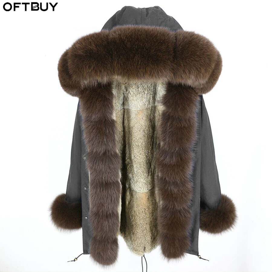 OFTBUY, зимняя женская куртка, длинная парка, Воротник из натурального Лисьего меха, капюшон, подкладка из натурального кроличьего меха, Толстая теплая парка, уличная Роскошная