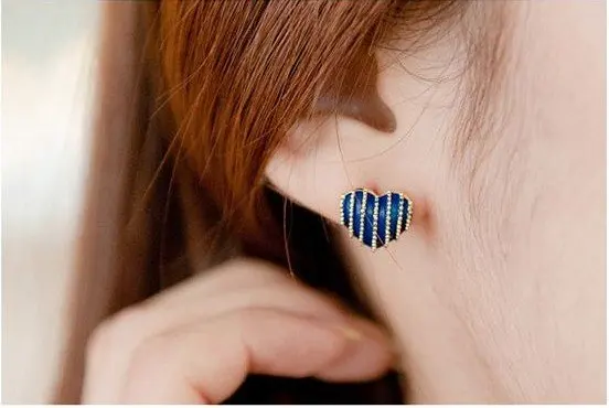 Серьги гвоздики в виде сердца полоску|fashion stud earrings|stud earringsearrings fashion |