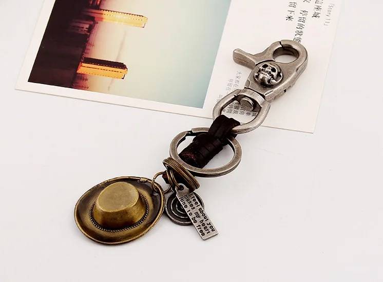 Панк рок сплав брелок винтажный череп ковбойская шляпа Висячие Подвески Кожаный