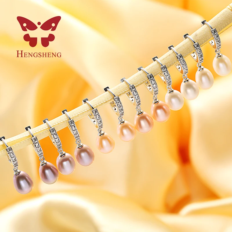 HENGSHENG Подлинная жемчужина Fine Jewelry Серьги натуральным пресноводным жемчугом 2018