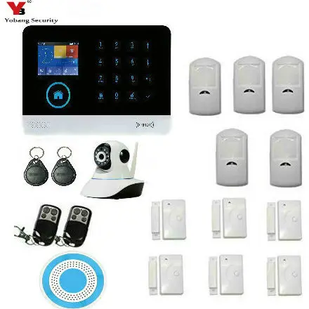 

Yobang Security Wifi GSM anti-theft Security alarms wireless system kits App control RFID card SMS panel LCD voice PIR door sens