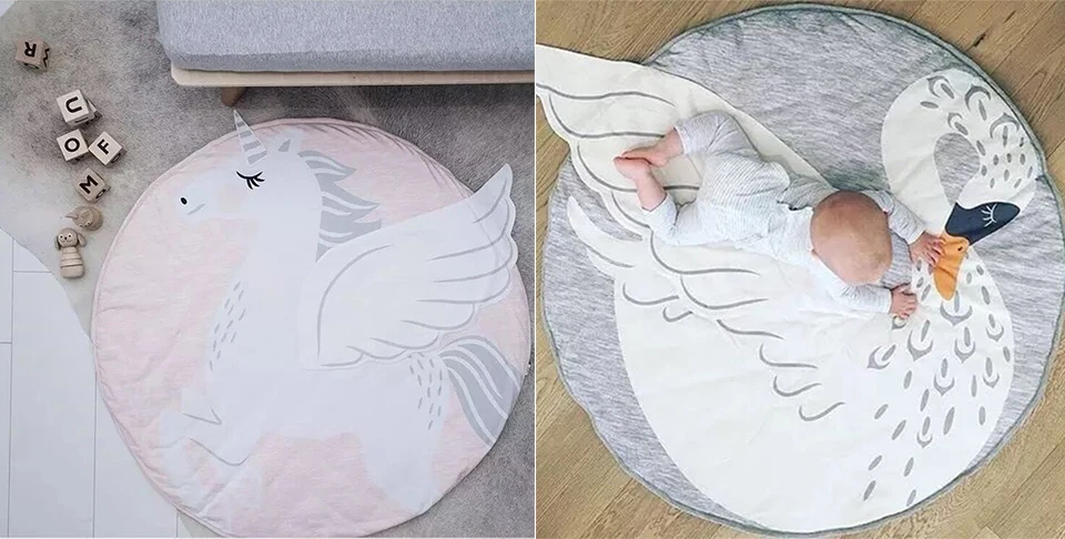 Baby Playmat Cartoon Circle Shape Rabbit Unicorn Pattern Baby Activity Gym Baby Gym Playmat Baby Room Rug Carpet In The Nursery