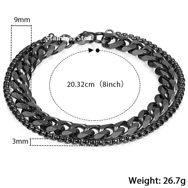 Мужской Двойной браслет KDBM28 из нержавеющей стали с кубинскими звеньями