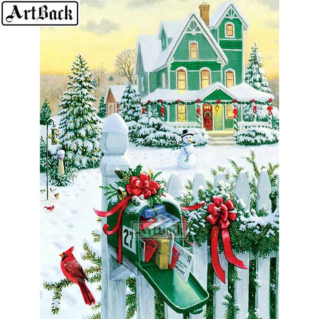 Алмазная 5D картина Снежный дом полноразмерная мозаика с мотивом пейзажа