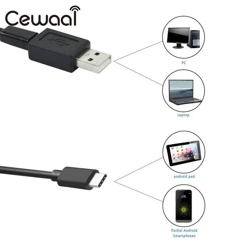 Cewaal 8 мм 2mp 1 м телефона Android Тип USB c эндоскопа Камера Водонепроницаемый видео Труба