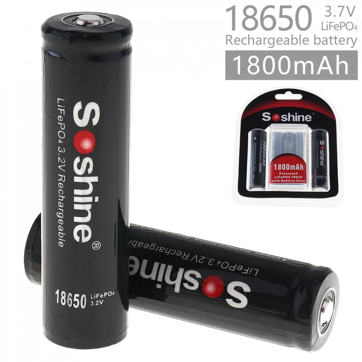 Soshine 2шт 1800mAh LiFePO4 3 2 V 18650 аккумуляторная батарея с защищенной печатной платой +