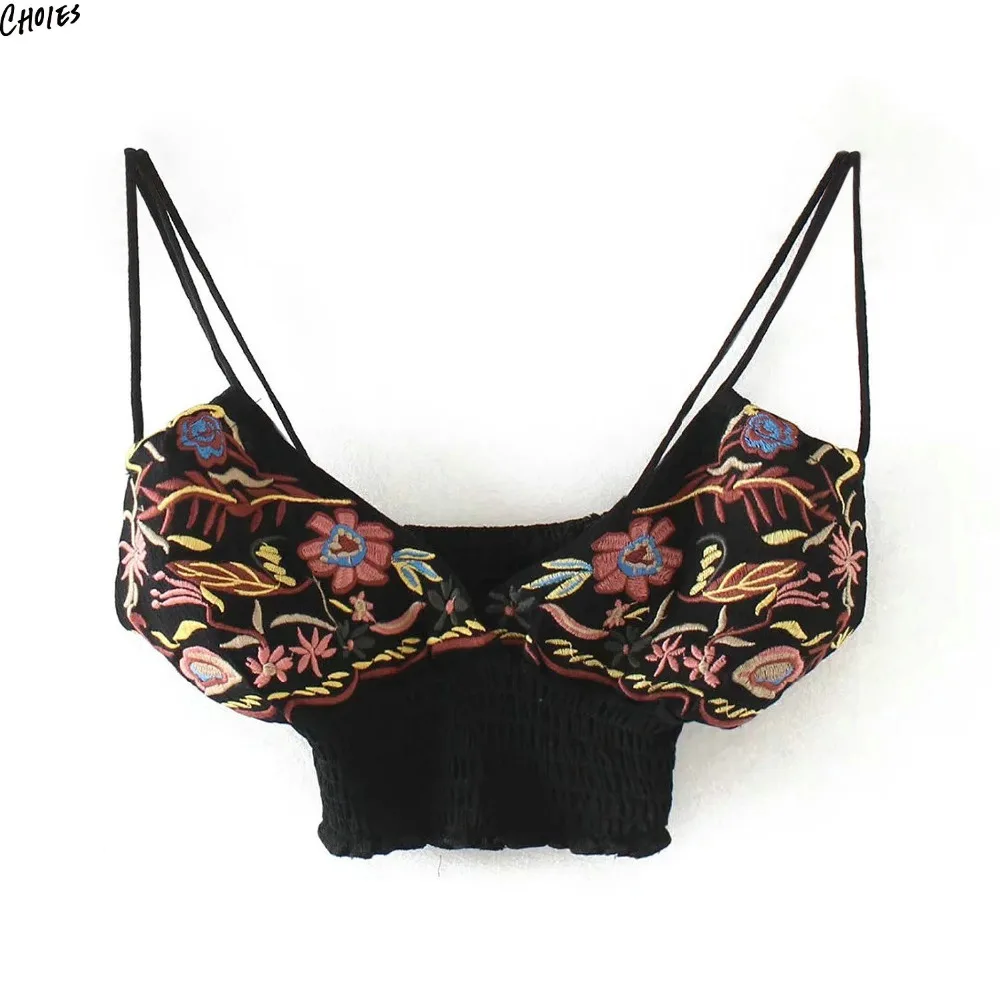 Черный Вышивка цветочный стрейч низ Bralette Для женщин спинки V Средства ухода за