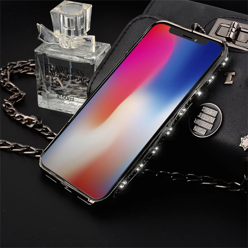 Black Блестящие стразы бампер чехол для iPhone 11 XS Max XR X 8 7 6 S Plus чехол s диаманта Bling «любящее сердце» с декоративной металлической пряжкой и Алюминий рамка - Цвет: Black