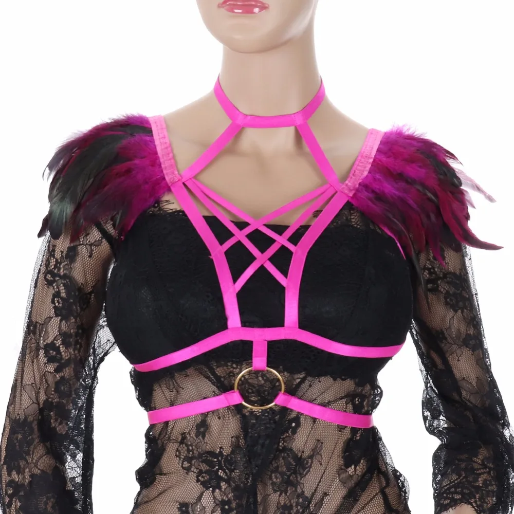 

Feather Sexy Hollow Bra Strappy Epaulette Shoulder Wings for Women Fashion Gothic Plus Size Dance Costumes Festival Cosplay Wear