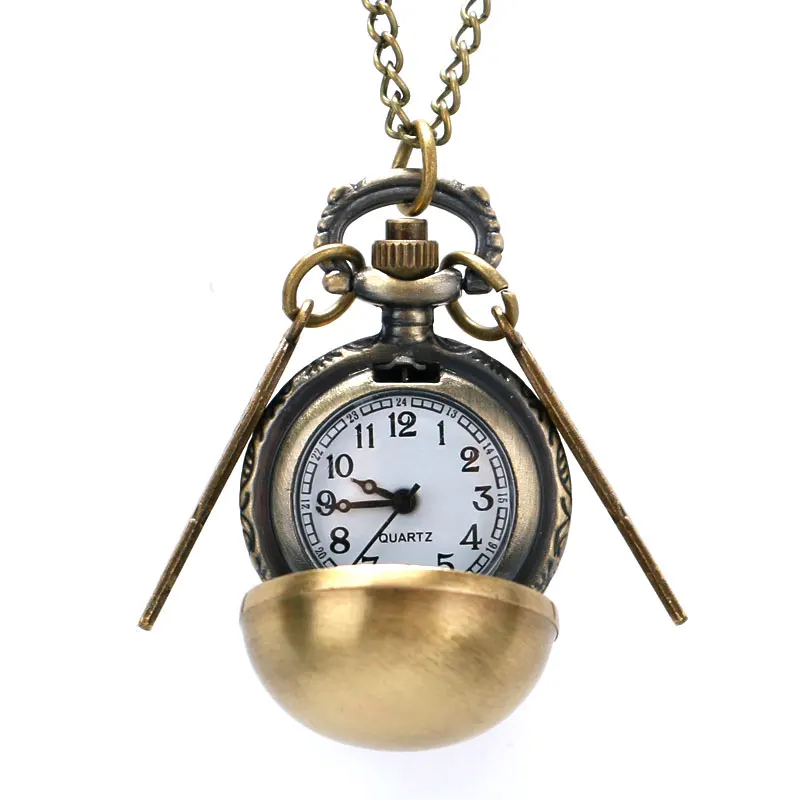 Античный Золотой снитч Квиддич двойные крылья кварцевые карманные часы Золотые