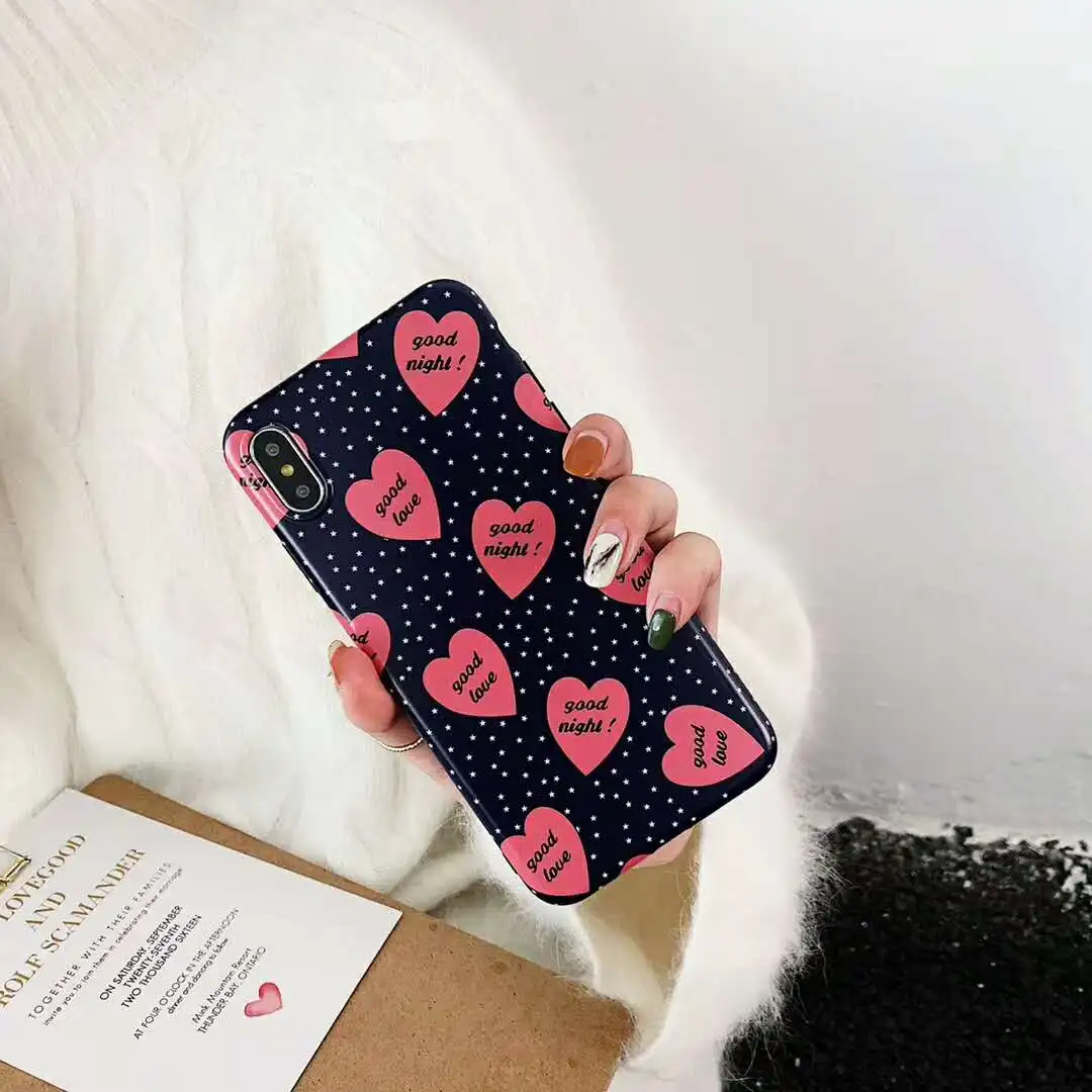 Fashion Korean Style Love hearts Stars Scrub Soft Silicone Cover Case for iPhone X XS Max Xr 6 6s 7 8 Plus good night couple |