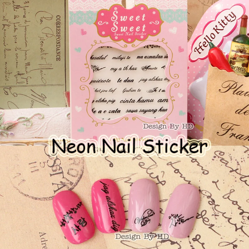 FOREVERJASMINE 5pcs Black Italic English Letters Notes Nail Art Sticker HandWriting Decals Romantic Article French Manicure no17 | Красота и