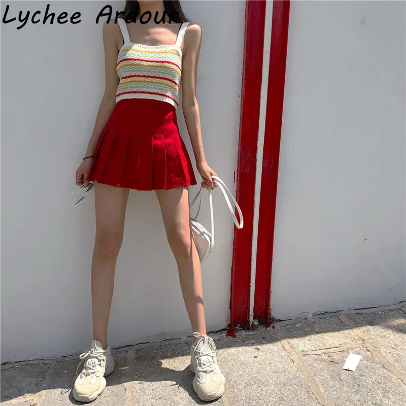 Lychee Ardour радужные полосатые женские трикотажные топики в полоску топы весна лето