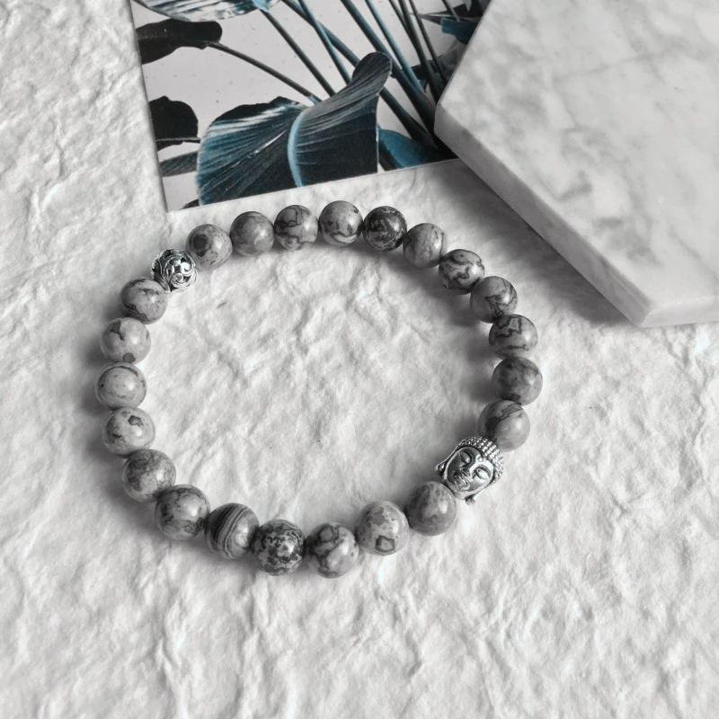 Волшебная рыба для мужчин браслет браслеты фенечки Серебряный Будда 8 мм