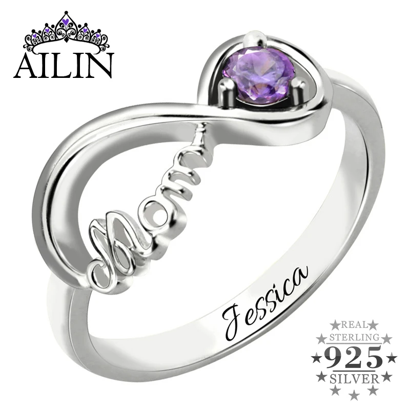 Кольцо AILIN Infinity кольцо для мамы с гравировкой из стерлингового серебра |