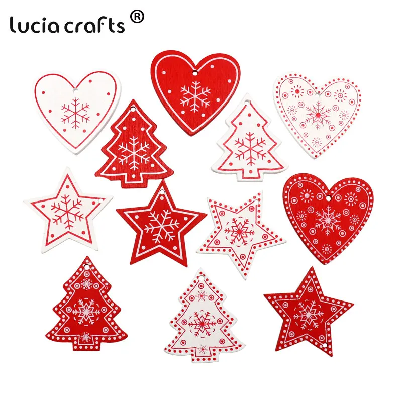 Lucia Crafts 10/12 шт./лот 5 см деревянное Сердце Дерево звезда рождественская подвеска
