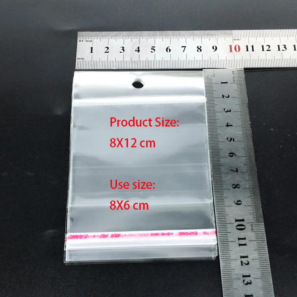 DK8X12CM 8x12 см 100 шт./лот Ясно самоклеющиеся Печать Пластик сумка для хранения OPP поли чемоданчик Розничная упаковка посылка сумка W/Тусовки отверстия - Цвет: DK8X12CM