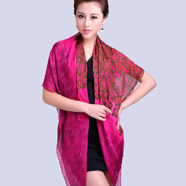 Женский Синий Шелковый шарф с павлином модная шаль из шелка тутового шелкопряда