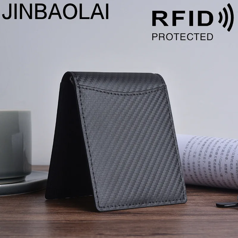 RFID блокирующий кошелек для мужчин, кошелек из углеродного волокна с ID окном, тонкий двойной передний карман, кошелек с зажимом для денег