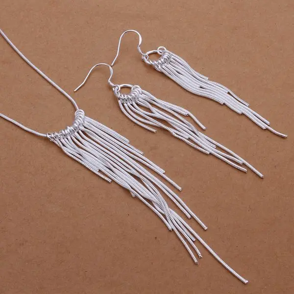 S362 Прекрасные наборы модных ювелирных изделий S925 Sterling Silver Color - изысканное ожерелье, серьги и подвеска - подарки на Рождество.