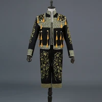 gold embroidery tassel sequin black 3 piece stage suitjacketpantsvest men bullfight dance singer suit blazer matador costume