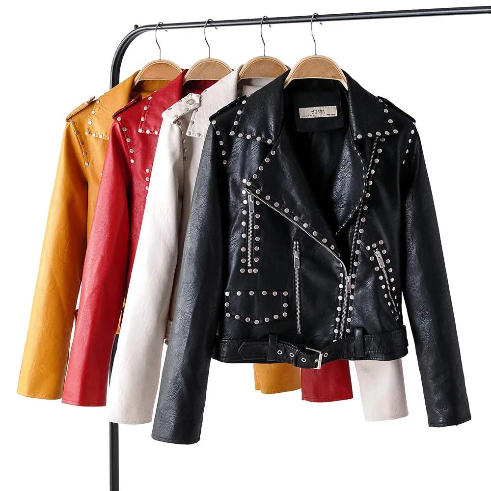 Черная кожаная куртка для женщин из искусственной кожи с длинным рукавом