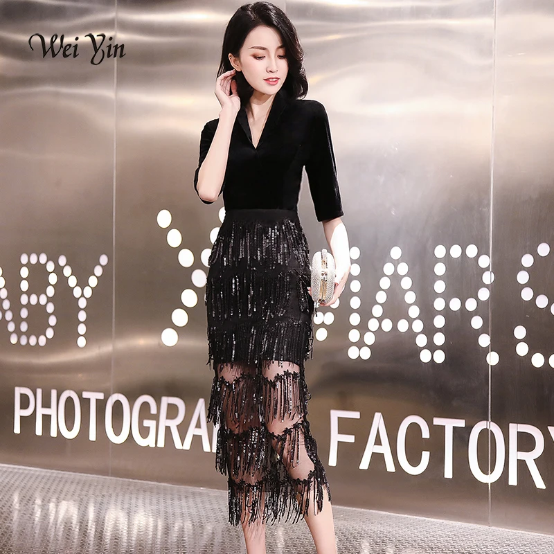 Weiyin 2019 короткое элегантное вечернее платье с v-образным вырезом Vestido Вечерние