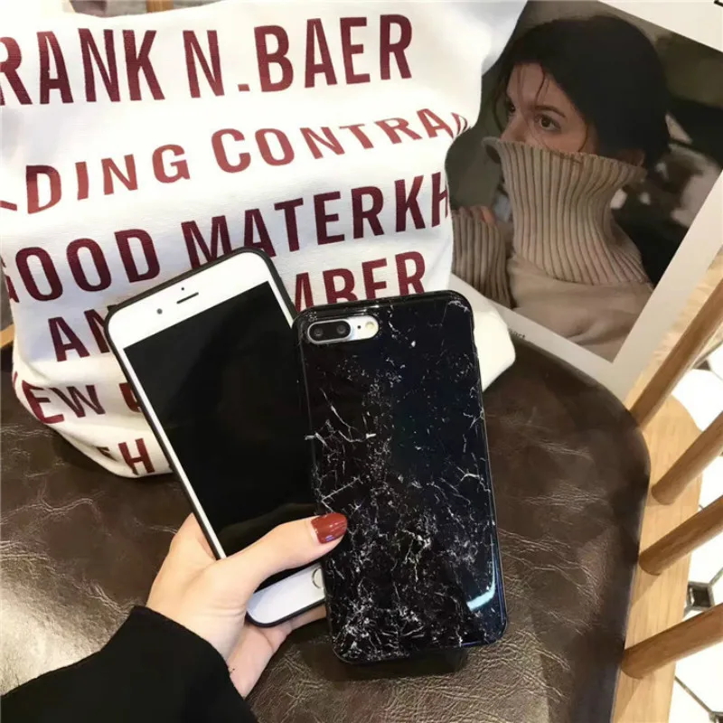 POBLU Luxury Marble Case for iPhone X XS Fashion IMD Matte Scrub Soft Back Phone Cover 6s 7 8 Plus TPU Silicone |